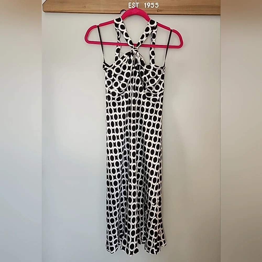 Laundry Shelli Segal Silk Halter Dress Black White Geometric 90s Y2K Size 10 NWT - Picture 2 of 12